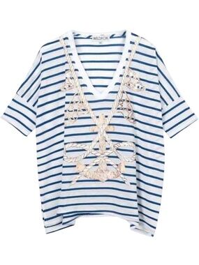 Wildfox | Women’s Nautical Stripe Anchor V-Neck Oversized Shirt Size Large NWT